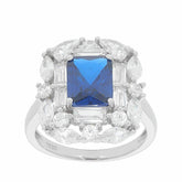 Sterling Silver Semi Mount Ring Setting Emerald OCT 9X7mm Double Halo - Syzjewelry